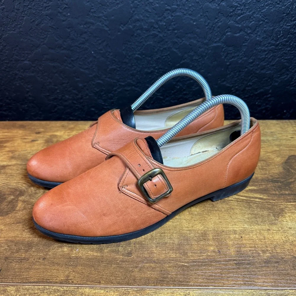 Johansen Vintage Monk Strap Tan Leather Loafers Womens Size 9.5 Made in USA